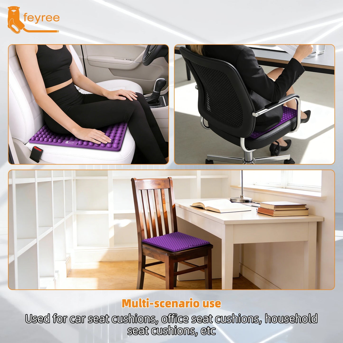 feyree EV Seat Cushion with Air Cell Matrix Design Built-in Negative Ions Silicone Air-Cushion Seat Pad for Electric Vehicles