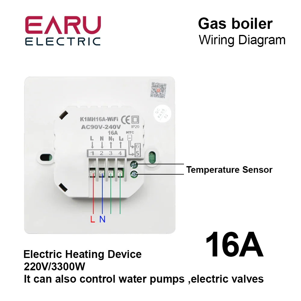 TUYA WiFi Thermostat Temperature Controller Water Electric Floor Heating TRV AC90V-240V 3A 16A Digital LCD Display Wall Mounted by 54Grid - Renewable Energy Store