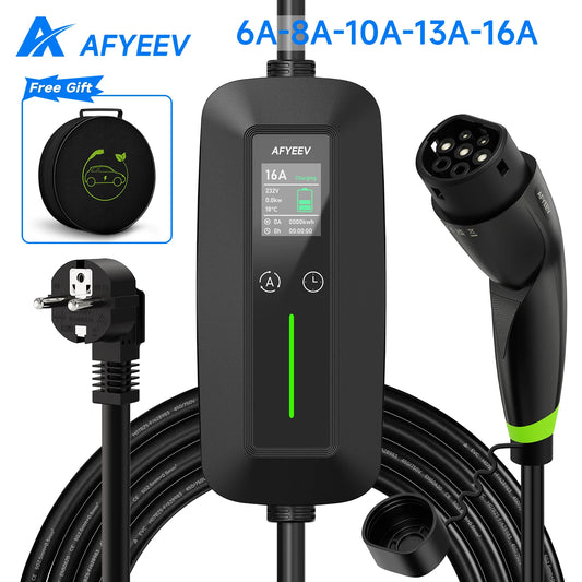 AFYEEV 16A Portable Type2 IEC62196-2 EV Charger 3600W Type1 SAE J1772 Electric Car Charger GB/T EVSE Charging Cable Wallbox