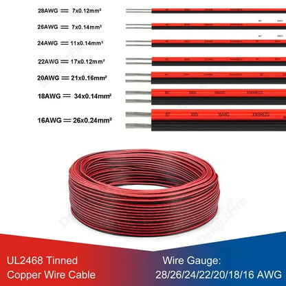 2Pin LED Extension Cable 28 26 24 22 20 18 16 AWG Red Black Tinned Copper 12V Wire by 54Grid - Renewable Energy Store