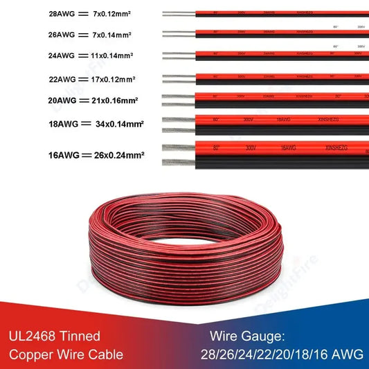 2Pin LED Extension Cable 28 26 24 22 20 18 16 AWG Red Black Tinned Copper 12V Wire by 54Grid - Renewable Energy Store