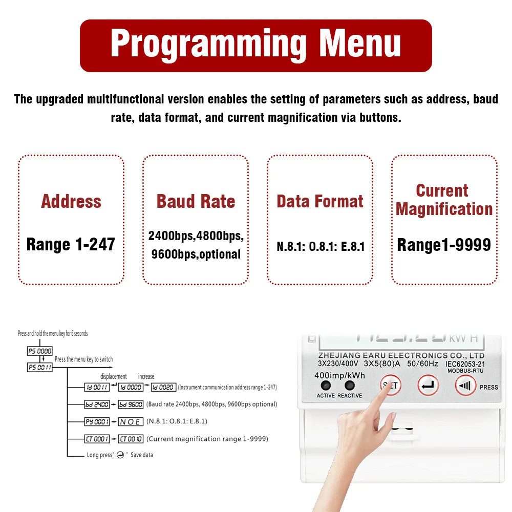 Three Phase LCD Energy Meter Backlight Bidirectional Electricity Meter kWh RS485 Remote Communication for Meter Reading AC 380V