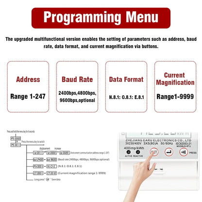 Three Phase LCD Energy Meter Backlight Bidirectional Electricity Meter kWh RS485 Remote Communication for Meter Reading AC 380V