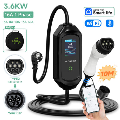 AFYEEV 3600W Portable Type2 IEC62196-2 EV Charger Type1 SAE J1772 Electric Car Charger GBT EVSE Charging Cable Wallbox EU Plug