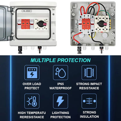 DC 1000V 1 Input 1 Output Solar Photovoltaic PV Combiner Box With Surge Lightning Protection DC Fuse MCB SPD Waterproof Box IP65
