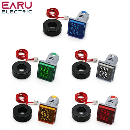 Square LED Digital Voltmeter Ammeter Hertz Meter AC20-500V Signal Lights Voltage Current Frequency Combo Meter Indicator Tester by 54Grid - Renewable Energy Store