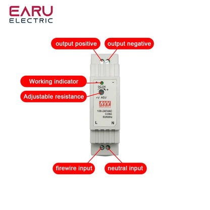 DR-15 15W Input 100-240V AC Output DC 12V 24V 1.25A 0.63A Industrial DIN Rail Switching Power Supply DC power supply 15WDR/MDR by 54Grid - Renewable Energy Store