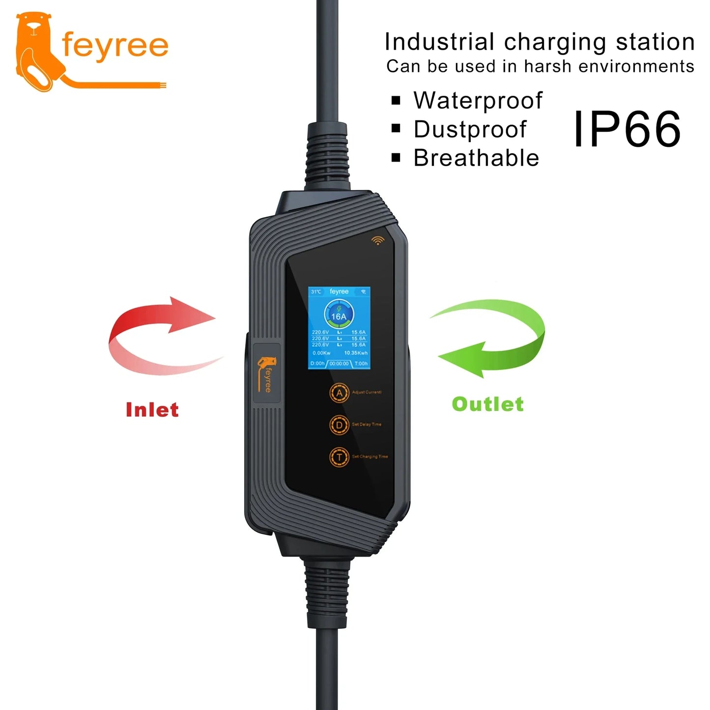 feyree Portable EV Charger GBT Plug Fast 22KW 32A 3Phase Adjusting Current Wi-Fi Smart APP Control Electric Car Charging Station