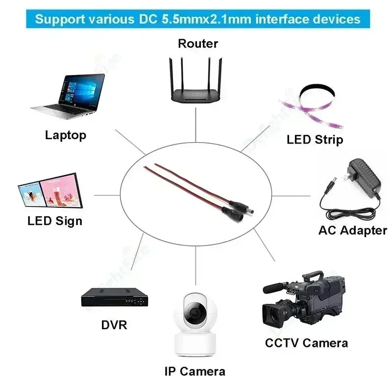 12V 3A DC Power Pigtail Cable 20 18 AWG Male Female Connector by 54Grid - Renewable Energy Store