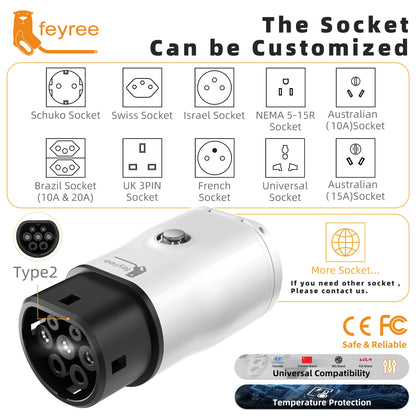 feyree Type2 V2L Discharger Adapter for MG/Kia/Hyundai/Chinese EVs,Vehicle to Load Power Converter and Safety Switch for Camping