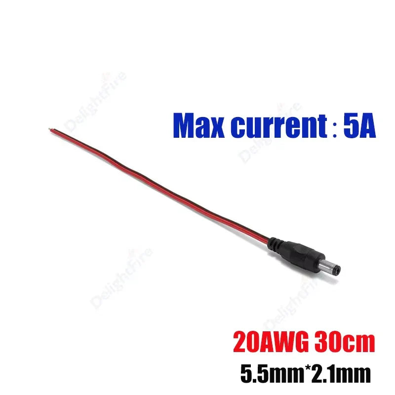 20AWG 12V 5A DC Power Pigtail Cables 5.5mm 2.1mm Jack Connector by 54Grid - Renewable Energy Store