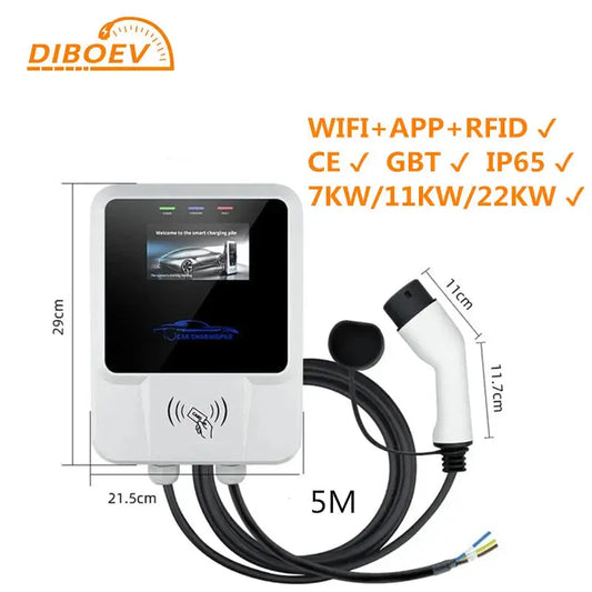 GBT EV Charger 7KW/11KW/22KW 1/3Phase 5M Adjustable Electric Vehicle Charging Station Wallbox EV Car Charger - 54Grid - Renewable Energy Store