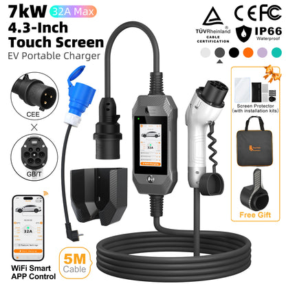 feyree 4.3'' TouchScreen Type1 Charging Plug Portable 7kW EV Charger Dual Temp Portection with Smart APP OTA Upgrade AC Charger