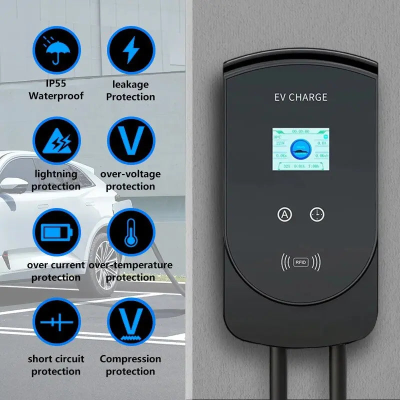 EV Charger 32A 7.6KW Electric Vehicle Car Charger EVSE Wallbox 3Phase 22KW 11KW Type2 Cable IEC62196-2 Socket APP Control - 54Grid - Renewable Energy Store