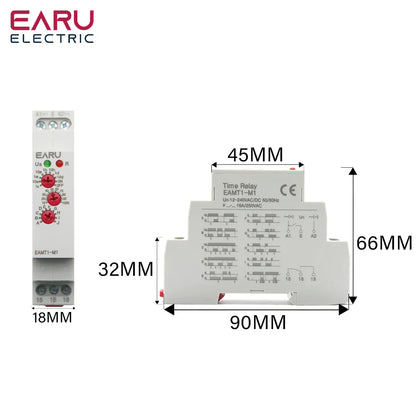 12-240VAC/DC Din Rail Type 0.1 second -10 days Time Delay Relay 16A/250VAC Multifunction Timer Relay with 10 Function Choices by 54Grid - Renewable Energy Store