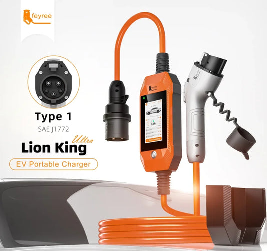 feyree Type1 32A 7kW 1 Phase 4.3'' Touch Screen Portable EV Charger, Smart APP Wi-Fi Control, History Charging Log for EV Cars
