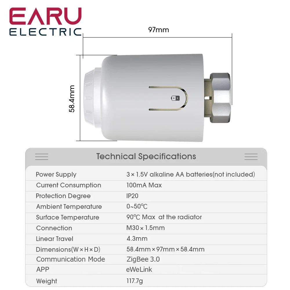 eWeLink App Smart ZigBee Thermostat Radiator TRV Programmable Actuator Heating Remote Temperature Controller Alexa Google Home