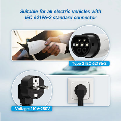 AFYEEV 3600W Portable Type 2 IEC62196-2 EV Charger Type1 SAE J1772 Electric Car Charger EU Plug WiFi Bluetooth APP Control