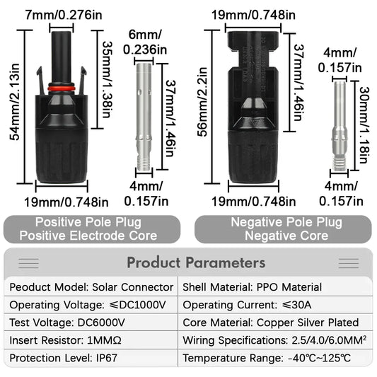 5 Pairs Connectors DC 1000V 30A Panel Branch PV Photovoltaic Wire/Board Terminal Box Inverter IP67 Waterproof and Spanner