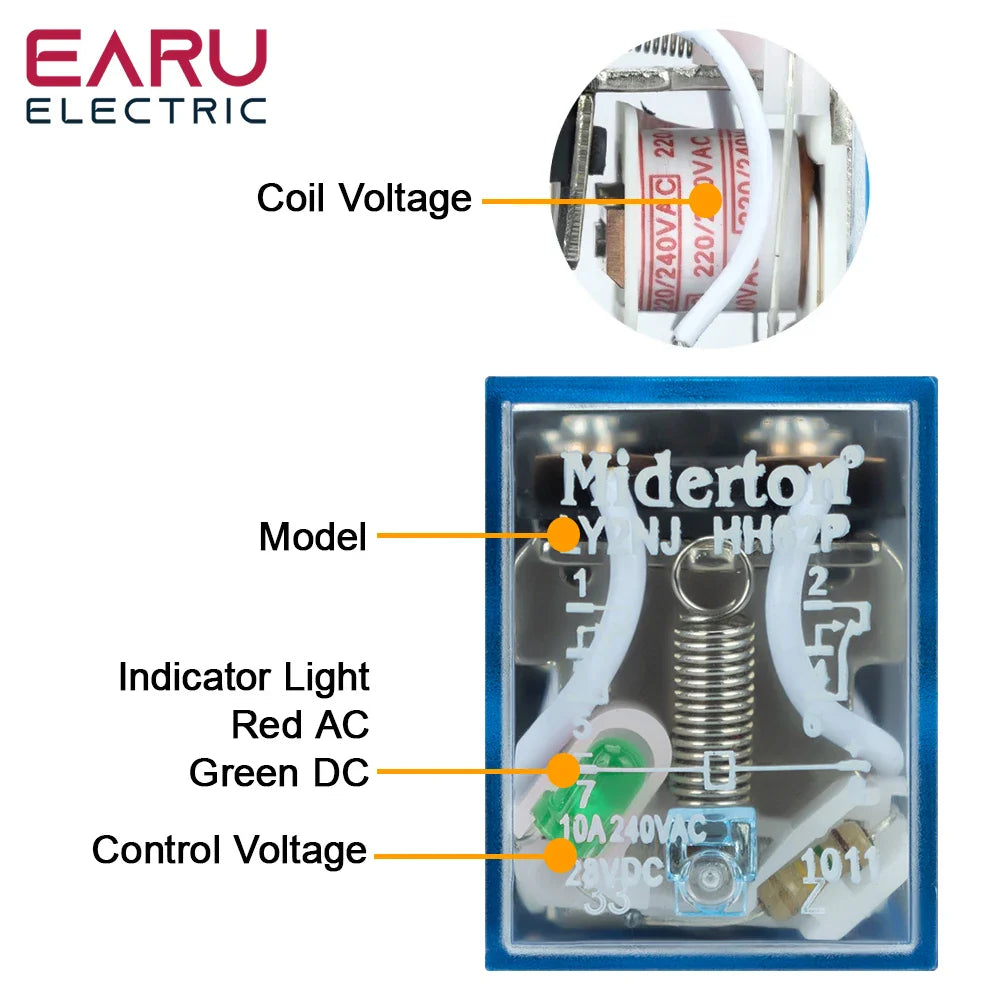 1Pcs MY2NJ MY4NJ Small Electromagnetic Relay 5A 8PIN 14PIN Coil Power Relay DC12V DC24V AC110V AC220V With Socket Base DIN Rail