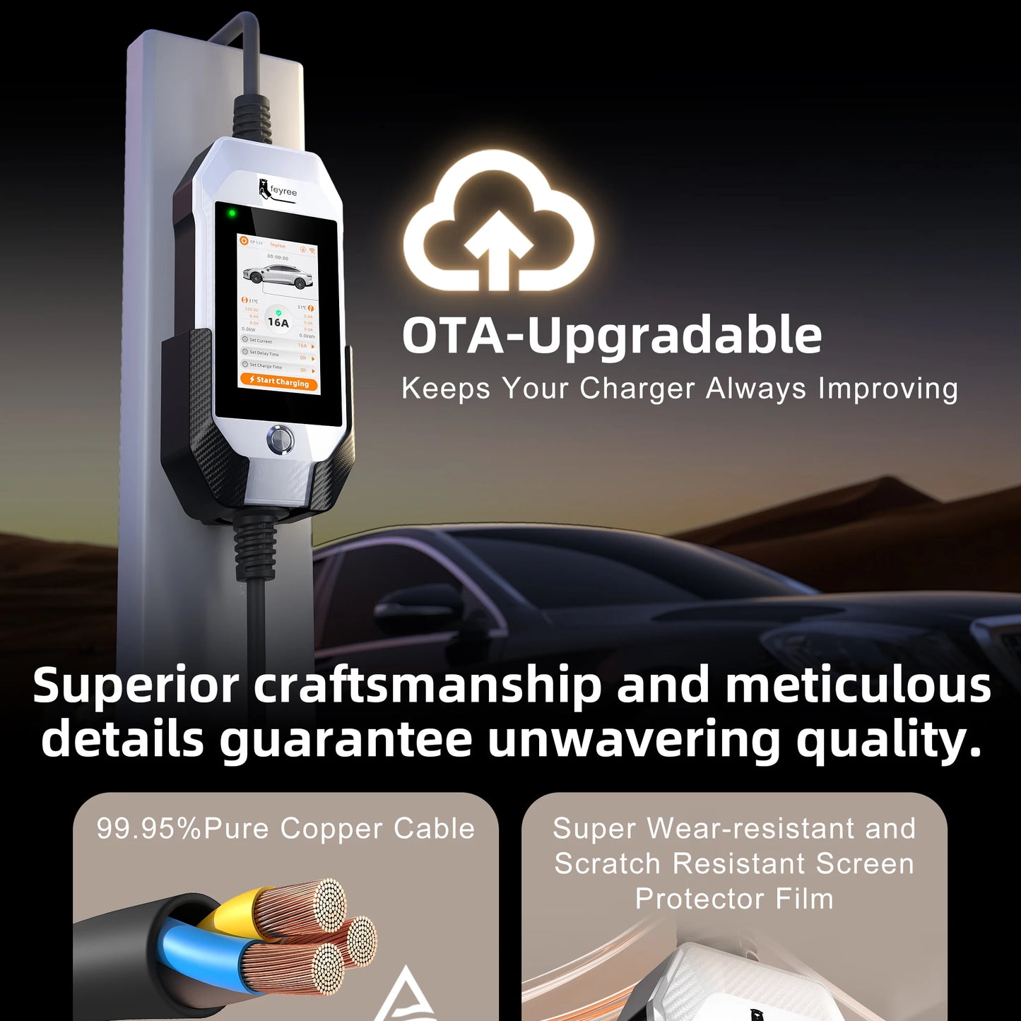 feyree Type1 3.5kW 16A Portable EV Charger 4.3 inch Touch Screen Smart WIFI APP Remote Control Design AC EV Charging Station