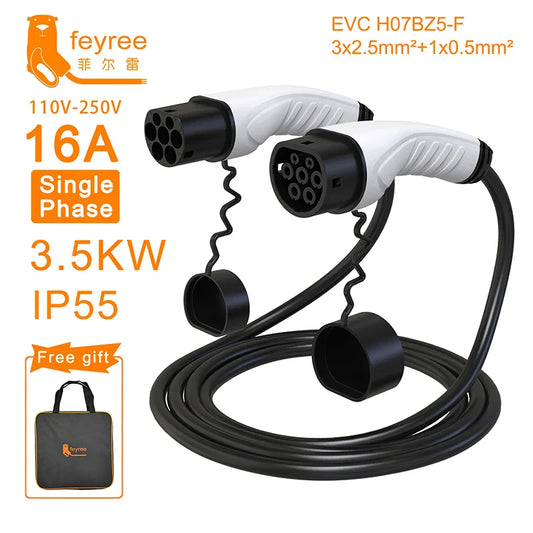 feyree EV Charger Type2 Cable Female Car Side to Type2 Male Plug 16A 3.5KW 32A 7KW 1Phase 11KW 22KW 3 Phase for Electric Car by 54Grid - Renewable Energy Store