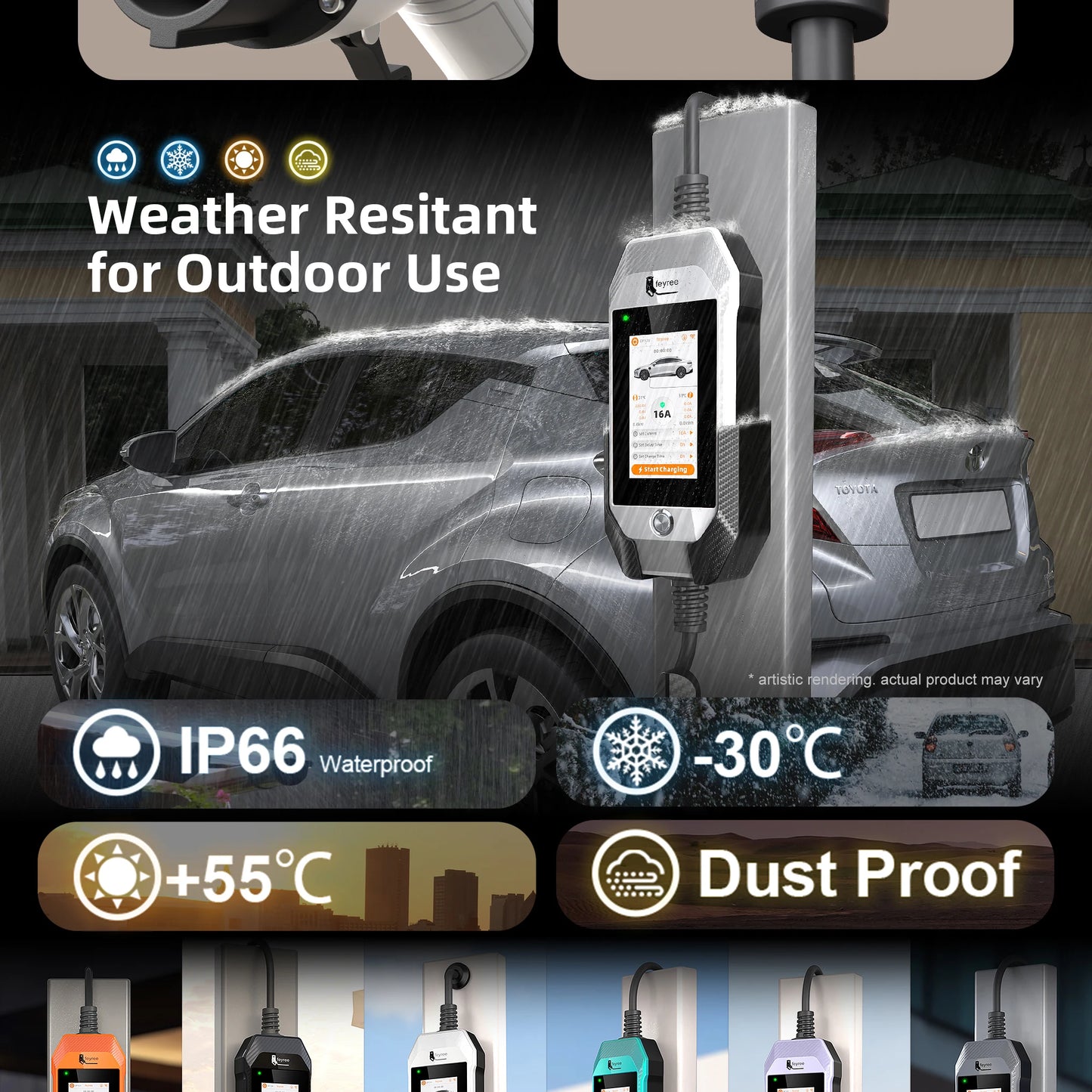 feyree Type1 3.5kW 16A Portable EV Charger 4.3 inch Touch Screen Smart WIFI APP Remote Control Design AC EV Charging Station