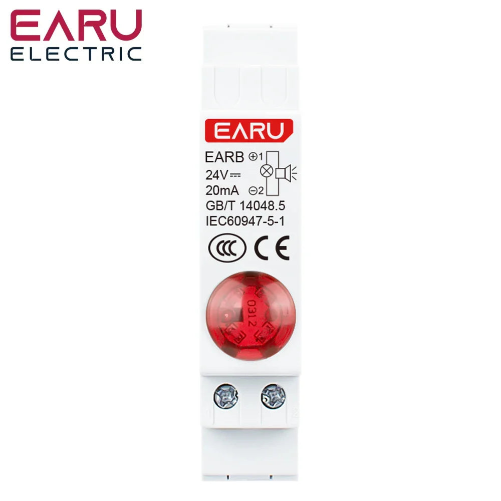 18MM Din Rail Mount LED Signal Lamp Audible and Visual Buzzers Series AC 230V DC 24V Indicating Indication Pilot Lights Red