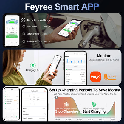 feyree EVSE Wallbox 32A 40A 50A 1Phase EV Charger Type1 Smart APP Control Wall-mounted Charging Station for Electric Vehicle Car