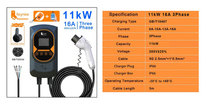 feyree EV Charger GB/T Socket EVSE Wallbox 32A 22KW 3Phase 16A 11KW Electric Vehicle APP Control Charging Station 7.6KW 5m Cable