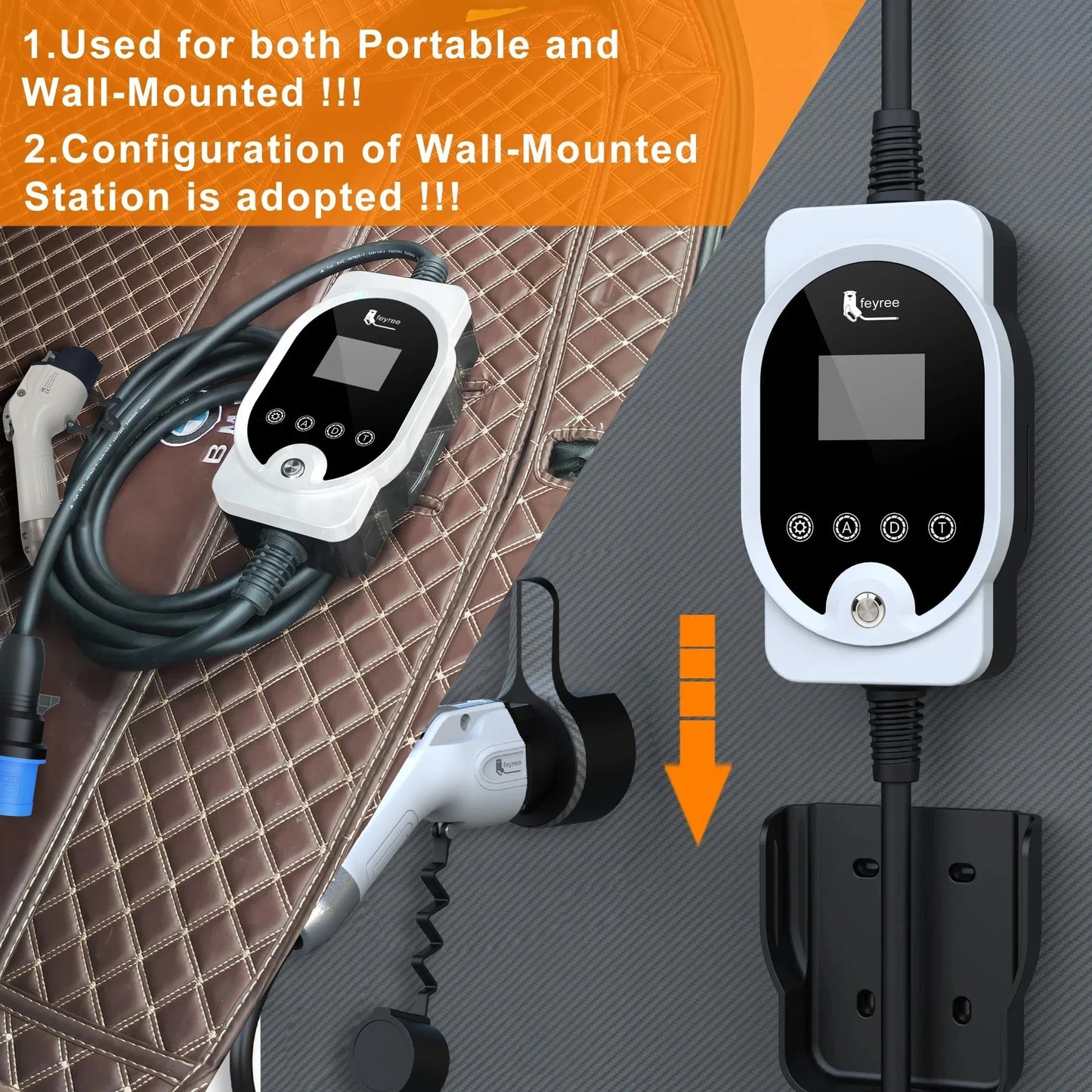 feyree EV Charger Type1 Plug 32A 40A 50A Fast Charging EVSE Wallbox for Electric Car Charging Station Adjust Current & Set Delay