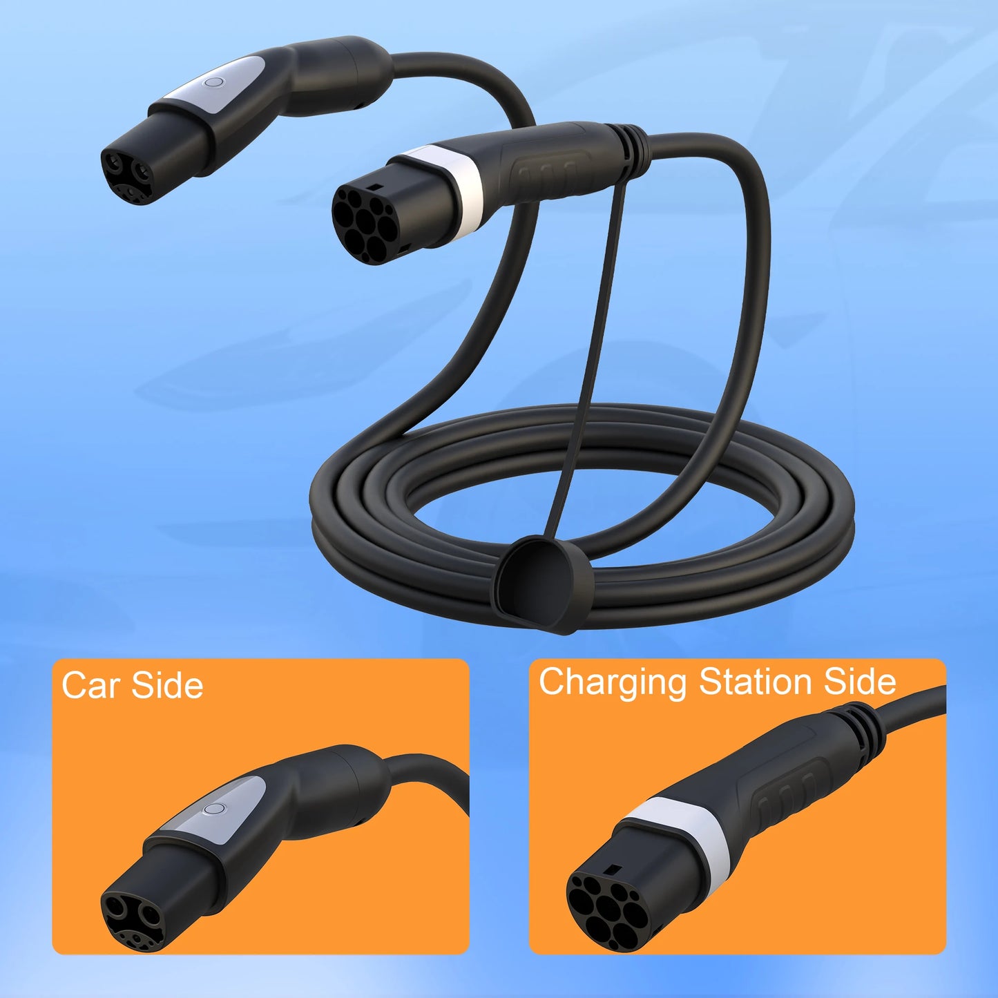 feyree 32A 7KW 1Phase Type2 to TS-NACS Socket 16A 3.5KW EV Charger Cable 5m for Tesla Model 3 Y X S for Public Charging Station