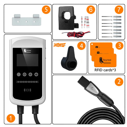 feyree Dynamic Load Balancing EV Charging Station 32A 7kW TS-NACS Charger Plug Car Charger EVSE Wallbox 9.6kW 12kW APP Control