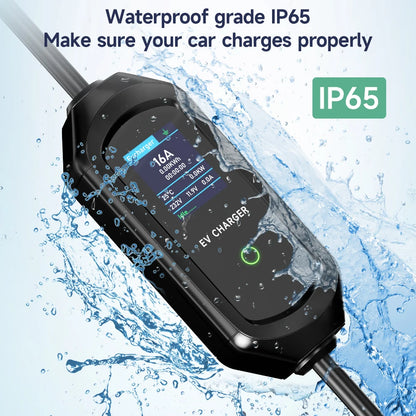 GB/T Portable EV Charger 3.6KW 7.2KW 11KW 22KW WiFi Bluetooth APP Control Adjustable Current IP65 Waterproof with 5m Cable and 2.8" LCD Display