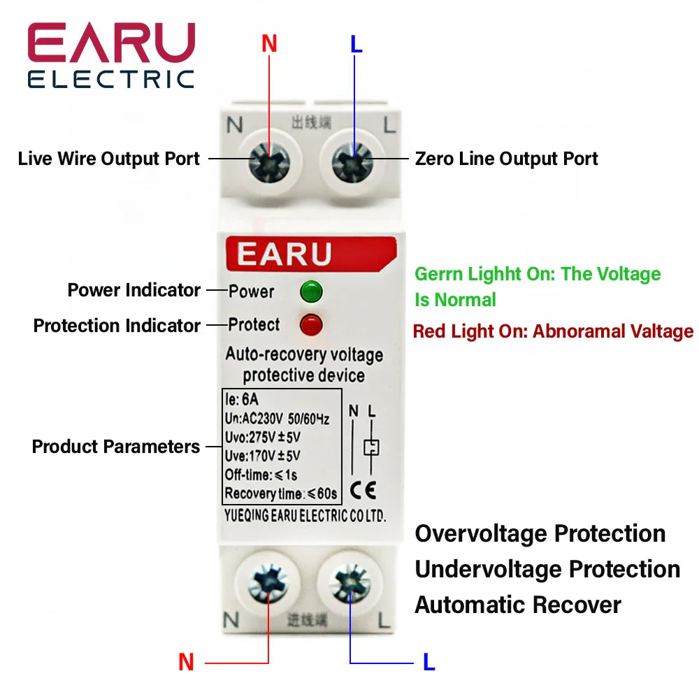 1P+N 27mm 40A 63A 230V Din Rail Automatic Recovery Reconnect Over Voltage and Under Voltage Protective Device Protection Relay by 54Grid - Renewable Energy Store