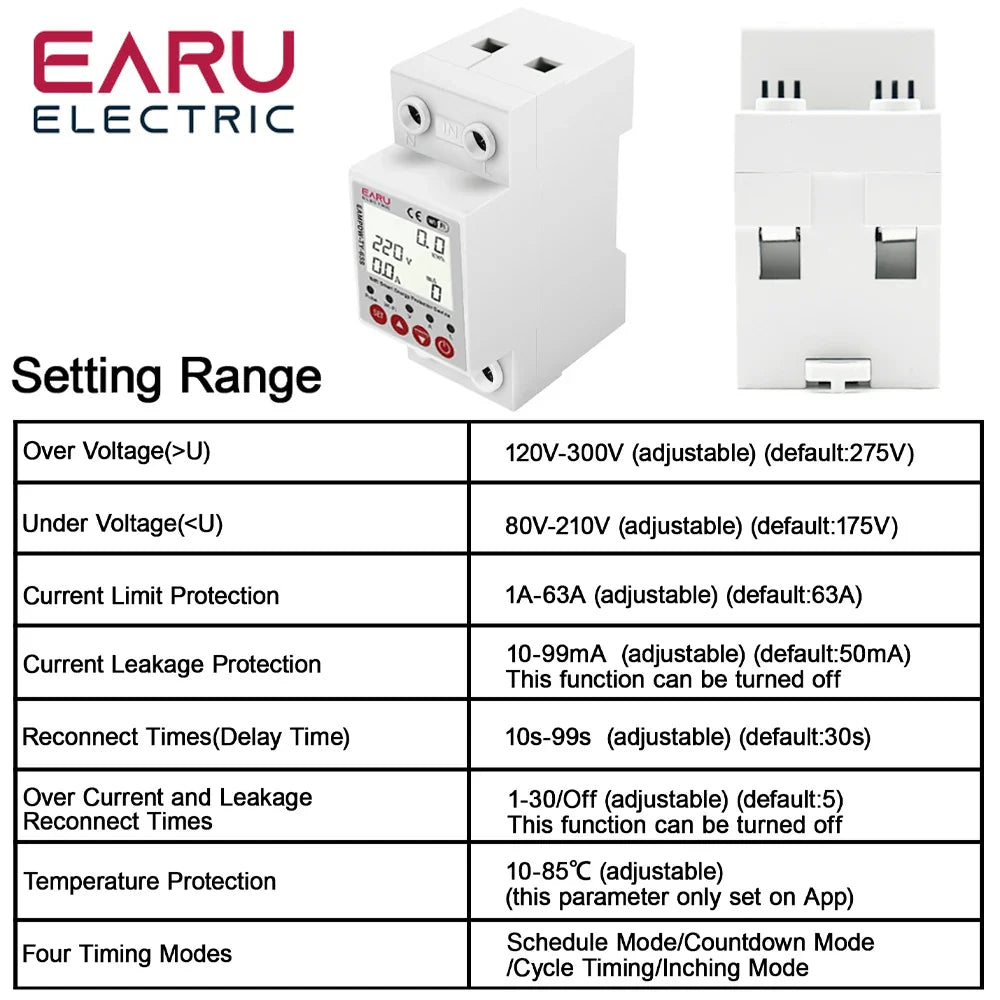 63A Tuya Smart WiFi Circuit Breaker Switch BI-Direction Measuring Earth Leakage Over Under Voltage Protector Energy Power Meter by 54Grid - Renewable Energy Store