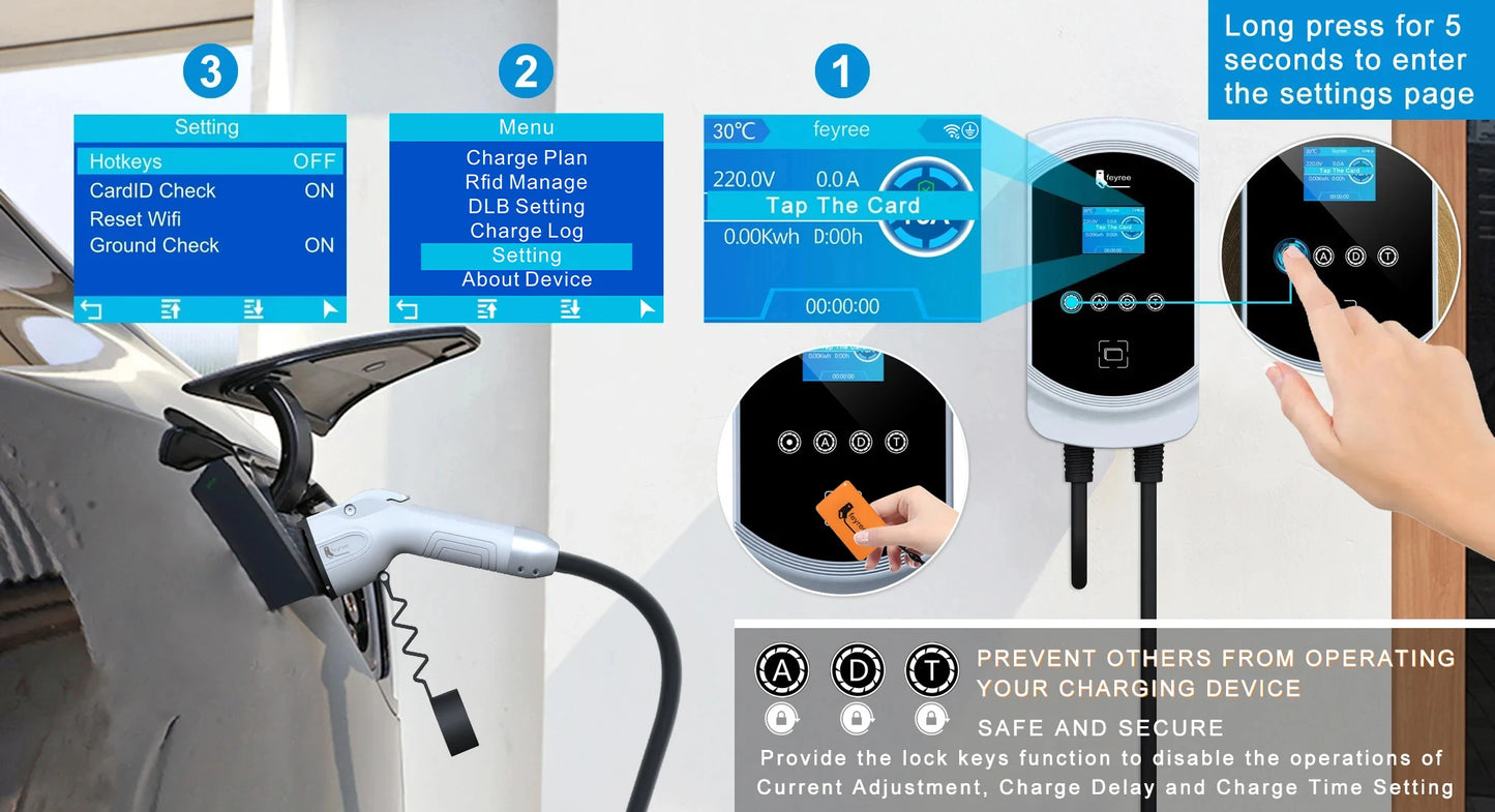 feyree EV Charger GB/T Socket Dynamic Loading Balance Charging Station 7kW 11kW 22kW APP Control for Electric Car EVSE Wallbox