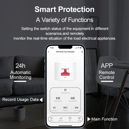 Tuya WiFi Smart Circuit Breaker MCB AC230V 1-80A Adjustable Energy Meter kWh Over Current Under Voltage Short Circuit Protection