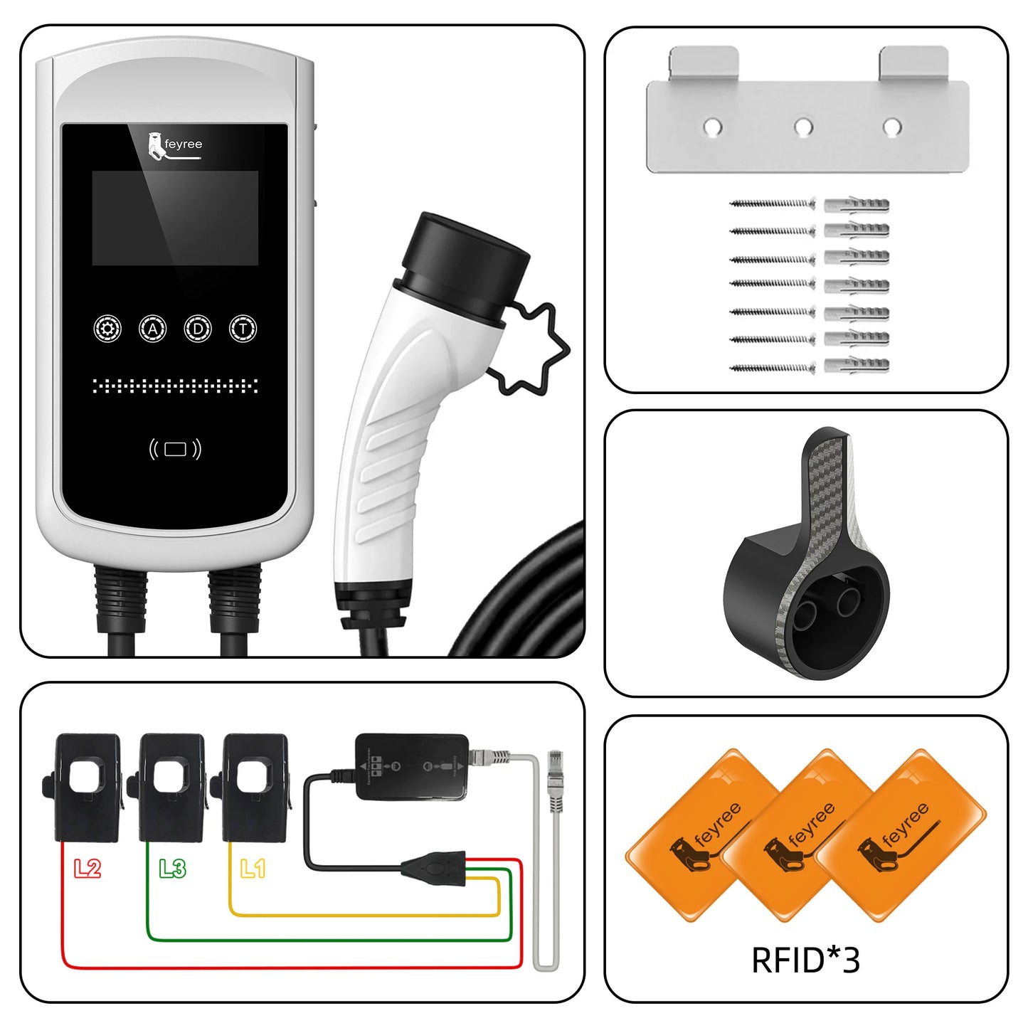 feyree Type2 32A 7kW 1P DLB EV Charger 4.3inch Screen Dynamic Load Balancing 11kW 22kW 3P EVSE Wallbox Station with Charging LOG