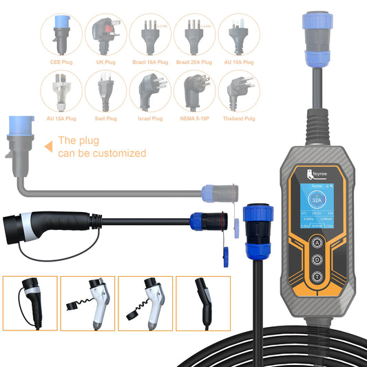 Feyree 7kW Portable EV Charger Replaceable Car Side Charging Plugs Compatible with Type1/Type2/NACS/GBT Charging Standard for EV