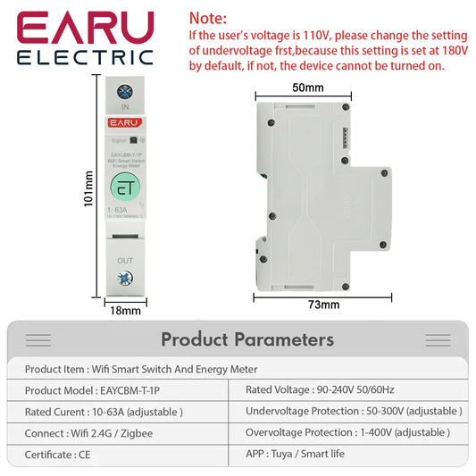 1P TUYA APP Zigbee WIFI Smart Energy Power Consumption kWh Meter Circuit Breaker Time Relay Switch Leakage Voltage Protection by 54Grid - Renewable Energy Store