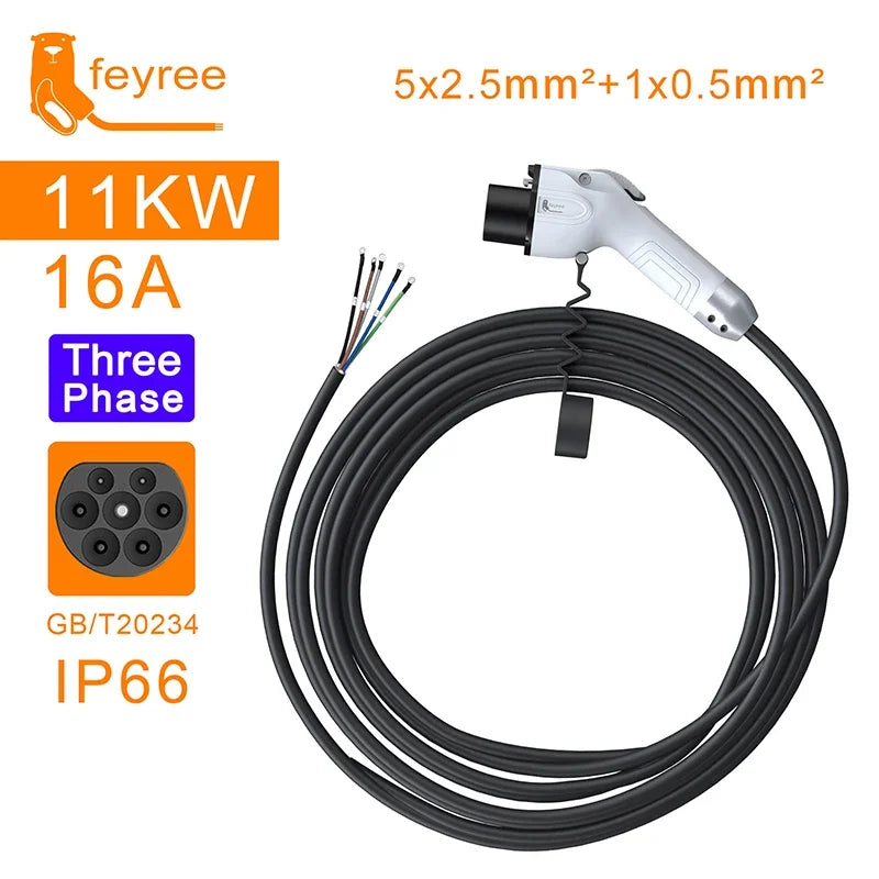 feyree GB/T Charger Plug EV Charger Cable 5m 32A 7KW 16A 3.5KW 1Phase 11KW 22KW 3 Phase for Car Charger Station Electric Vehicle by 54Grid - Renewable Energy Store