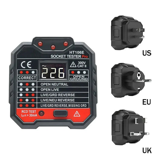 EU UK US HT106B HT106D HT106E Socket Tester Voltage Test Socket Detector EU UK Plug Ground Zero Line Plug Polarity Phase Check by 54Grid - Renewable Energy Store