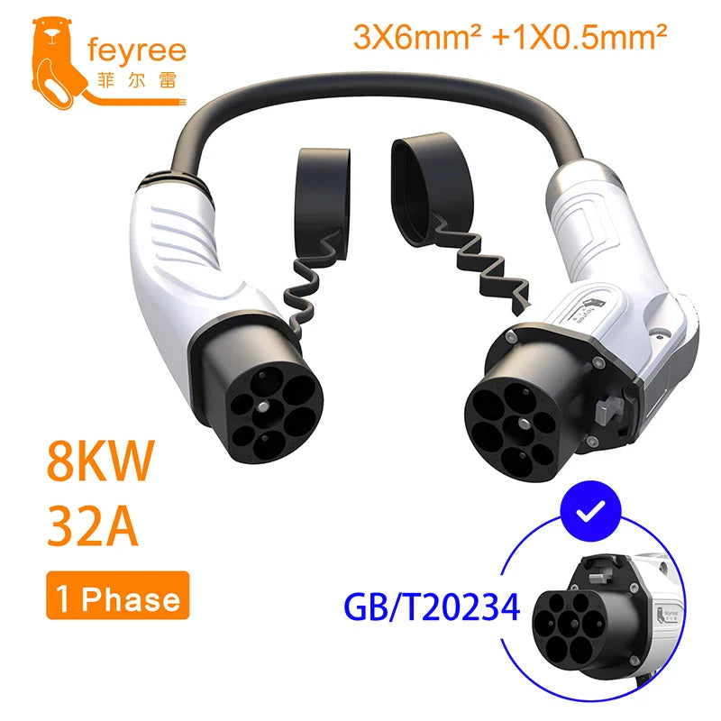 feyree Type2 Male Plug to GB/T Car Charger Adapter for Electric Car Charging Cable Portable EV Charger Plug 16A 11KW 32A 22KW by 54Grid - Renewable Energy Store