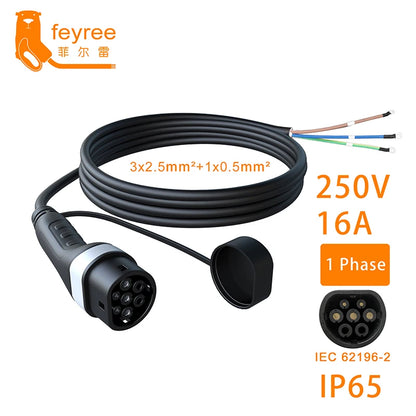 feyree EV Charger Plug Type2 Socket 5m Cable 16A 3.5kW 32A 7kW 1Phase for Car Side 16A 11kW 32A 22kW 3Phase for Electric Vehicle