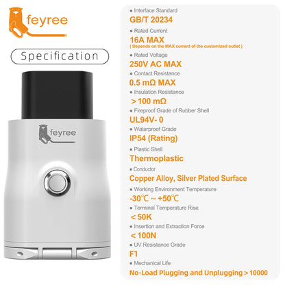 feyree GB/T EV Discharge Adapter with Temp Protection & Power Light - Adjustable Switch for Chinese EV Cars V2L for Camping Use