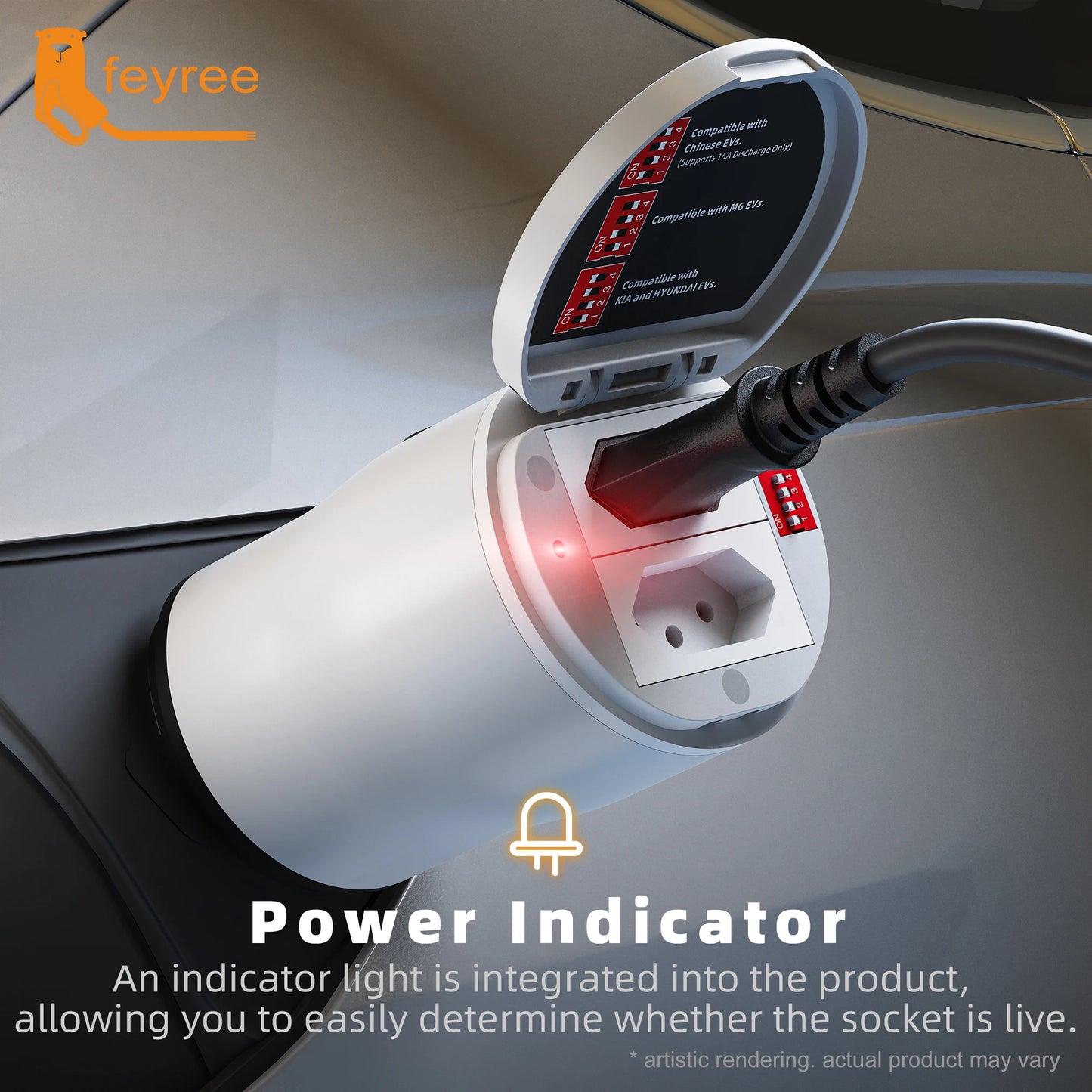 feyree Type2 V2L Discharger Adapter for MG/Kia/Hyundai/Chinese EVs,Vehicle to Load Power Converter and Safety Switch for Camping
