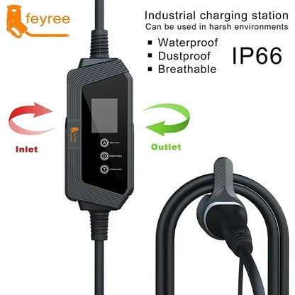 feyree Portable EV Charger Type2 22KW 11KW 3P Fast Charging 7KW 32A 1P for Electric Car Adjusting Current Setting Charging Time