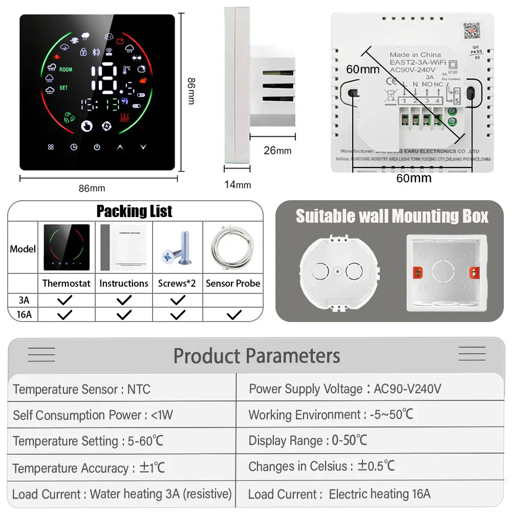 Tuya WiFi Smart Thermostat Electric Floor Heating TRV Water Gas Boiler Temperature Voice Remote Controller for Google Home Alexa by 54Grid - Renewable Energy Store