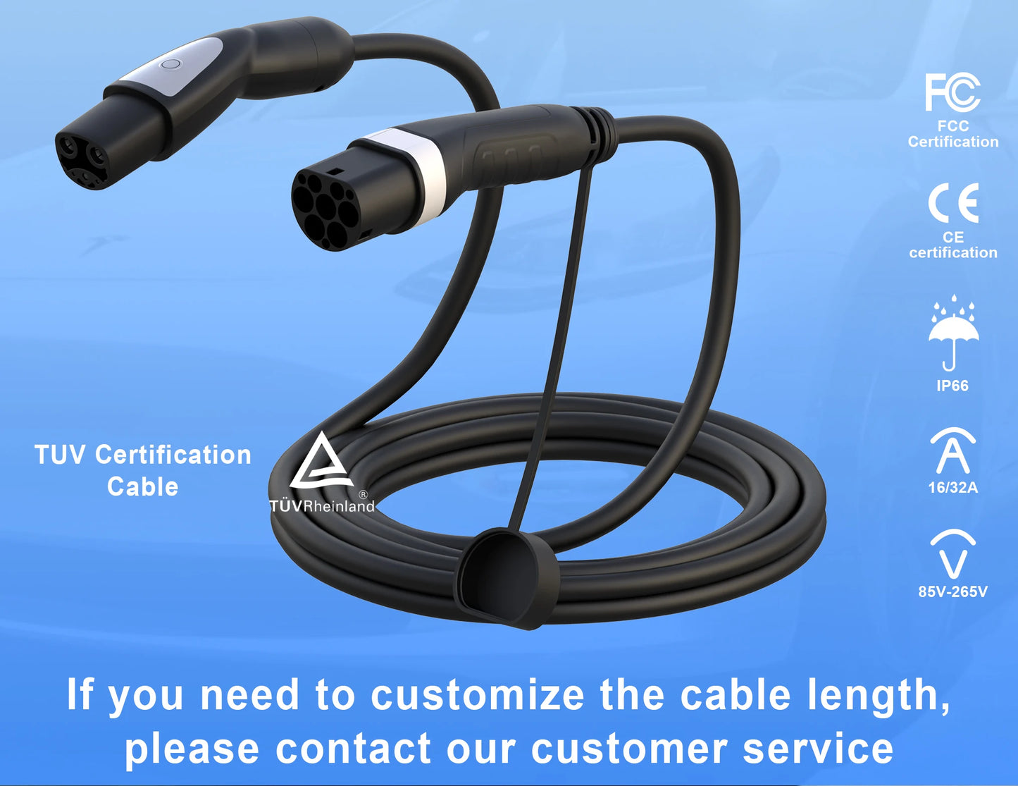 feyree 32A 7KW 1Phase Type2 to TS-NACS Socket 16A 3.5KW EV Charger Cable 5m for Tesla Model 3 Y X S for Public Charging Station